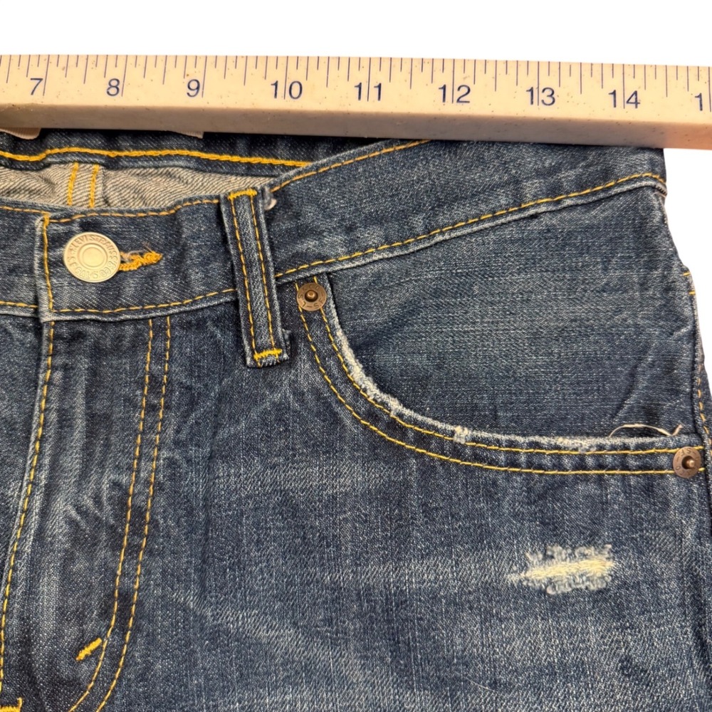Levis 502 Regular Taper Jeans Dark‎ Wash Distressed Denim 28x28 Womens 16REG - Picture 4 of 9